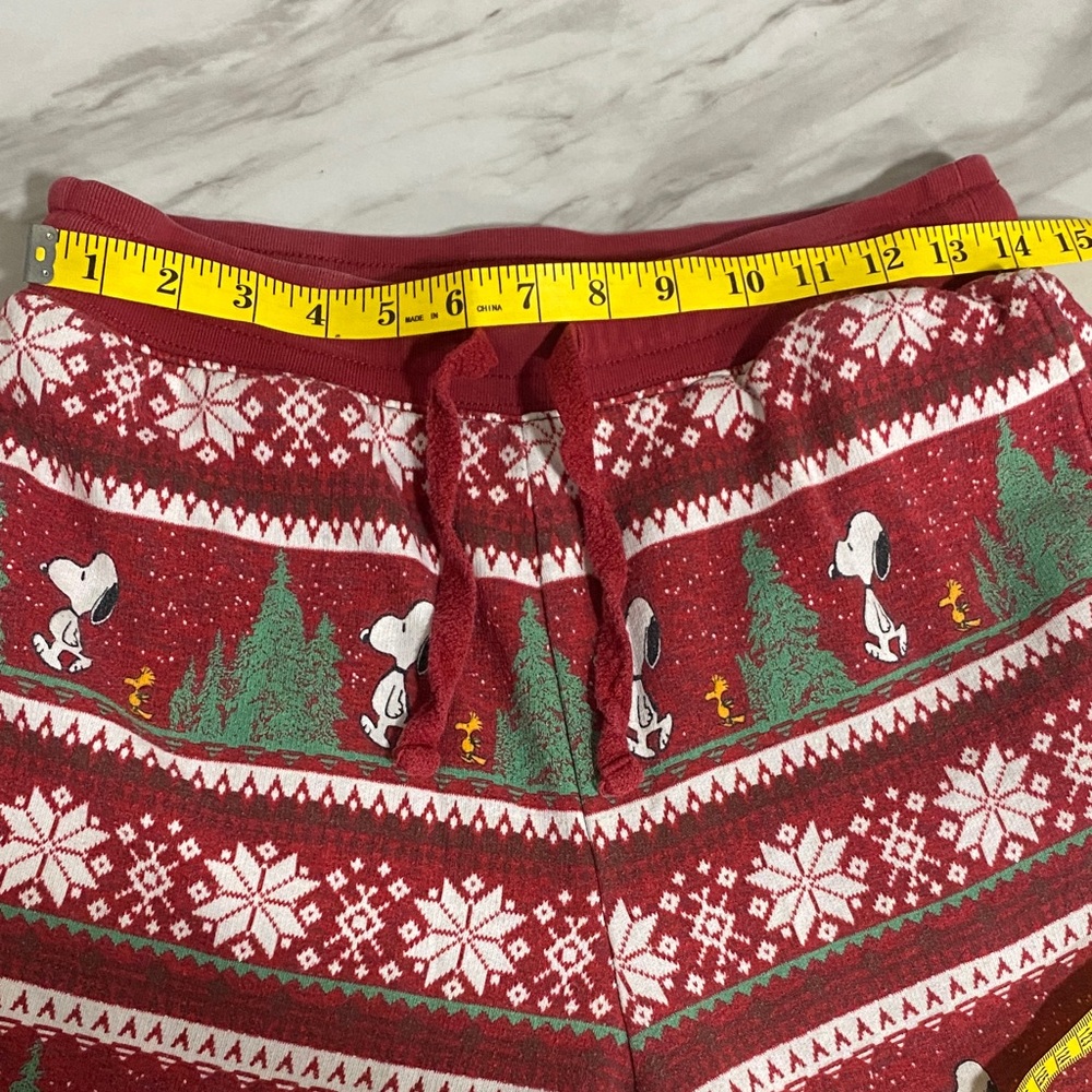 American Eagle x Peanuts Red Snoopy Christmas Jogger Sweat Pants M Fair Isle - Picture 7 of 11